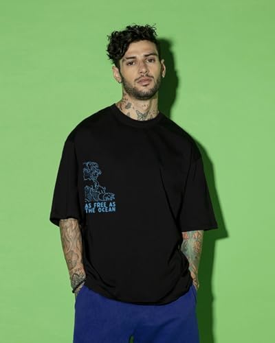 Image of Bewakoof Men's Cotton Printed Oversized Fit Half Sleeve Round Neck T-Shirt | Casual Wear | Street Wear | Oversized t Shirt for Men Cotton | Baggy