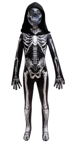 BanKids Halloween Skeleton Costume for Kids Scary Skeleton Cosplay Unisex Jumpsuit Onesie Dress up 3-4Years(110) - image 2