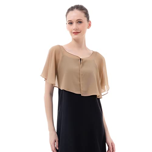 Genovega Soft Chiffon Shawl Wraps Shrug Capelet for Evening Dress Wedding Cape Cover Up for Women Gold Shawls
