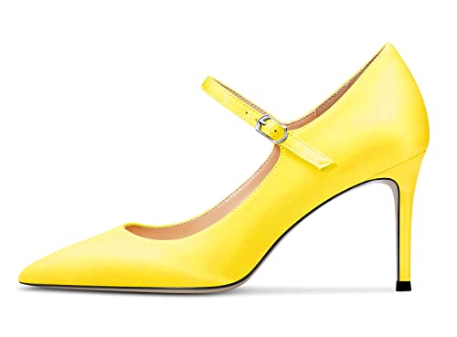Aachcol Women Stiletto Mid High Heel Pumps Mary Jane Slip-on Pointed Toe Dress Shoes Office Party Wedding Satin 3 Inch2