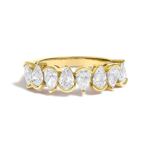 14K Yellow Gold 1 2/3 Cttw Lab Grown Pear Shaped Diamond Band Ring - Size 8