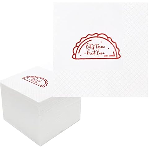Geloar Taco Bout Love Cocktail Napkins, 100 Pack Taco Bout Love Paper Napkins in Bulk for Fiesta Themed Engagement Wedding Bachelorette Party to Celebrate a Nacho Average Couple | 2-Ply, 5x5 Inches Cover
