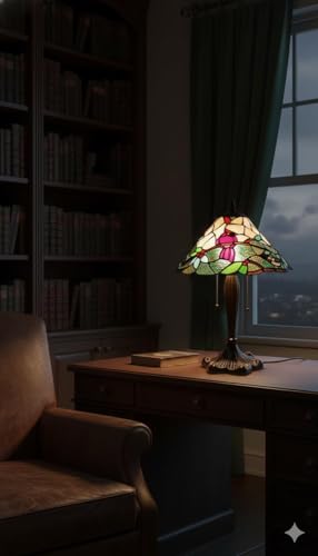 Image of Stained Glass Table Lamp,Multicolor Glass Shade,Bronze Base (Design - 11) Floral Decorative lamp for Dining Room, Living Room & Home Decor(Free Bulb-3 Color Option- Warm &Cool White, Natural)
