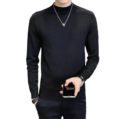 Dcvmvmn Men's Autumn/Winter Half High Collar Solid Sweater Men's Slim Fit Pullover Sweater Black