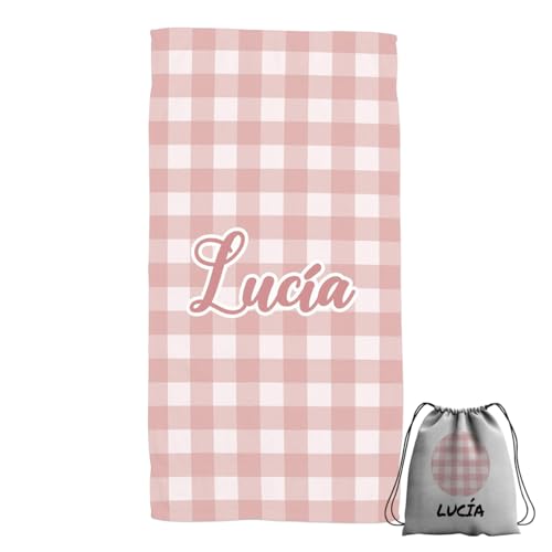 ZPUBLI+ Toallas de Playa o Ducha Personalizadas con tu Nombre. Toallas para Camping, para Piscina, Toalla para baño (Toalla Vichy Rosa)