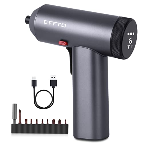 EFFTO 3.7V Long Lasting Electric Screwdriver Rechargeable, Small Cordless Screwdriver Set with Torque adjustable, Pistol Integrated Design Torque Screwdriver with 6pcs LED Work Light 10s Delay 