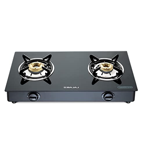 Bajaj NBAI Powder Coated Glasstop Gas Stove with Non Battery Auto Ignition, 2 Burner, Black