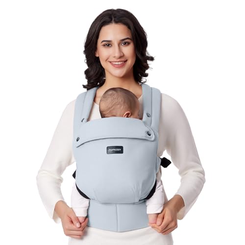 Image of Momcozy WeeSnug Baby Carrier - Cozy Comfort for Newborns 7-25 lbs, Ergonomic Cross-Back Support, Effortless to Put On, Hands-Free Infant Carrier with Lumbar Support, Light Blue
