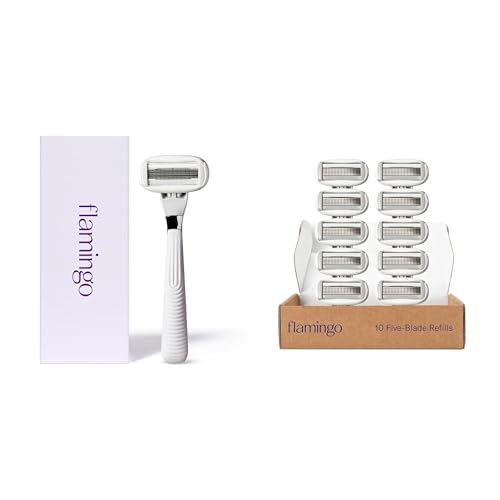 Flamingo Razors for Women, 1 Razor Handle (Polished Chrome) and 11 Razor Blade Refills