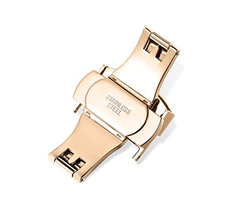 Image of 14mm 16mm 18mm 20mm 22mm Butterfly Push Type Stainless Steel Silver Rose Golden Black Deployment Buckle Clasp Fits Leather Rubber Watch Band Strap