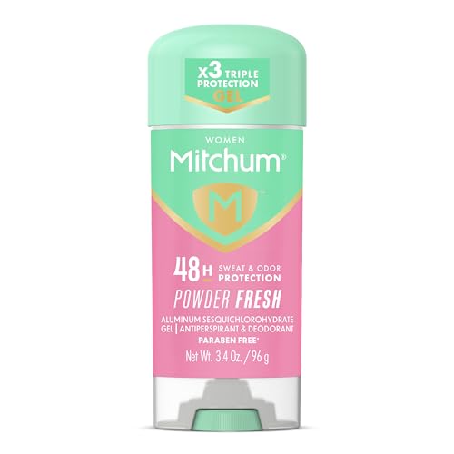 Image of Mitchum Women's Antiperspirant Deodorant Gel Stick, Powder Fresh Scent, 48HR Sweat & Odor Protection, Triple Odor Defense, Alcohol-Free, 3.4 oz
