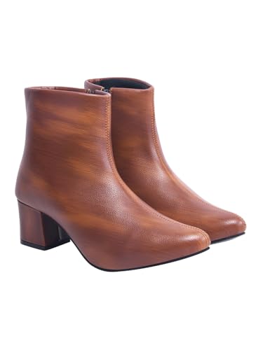 Image of Shoetopia Women's Ankle Boots - Faux Leather Pointed Toe Booties with Side Zip & Mid Block Heel for Work, Party & Everyday