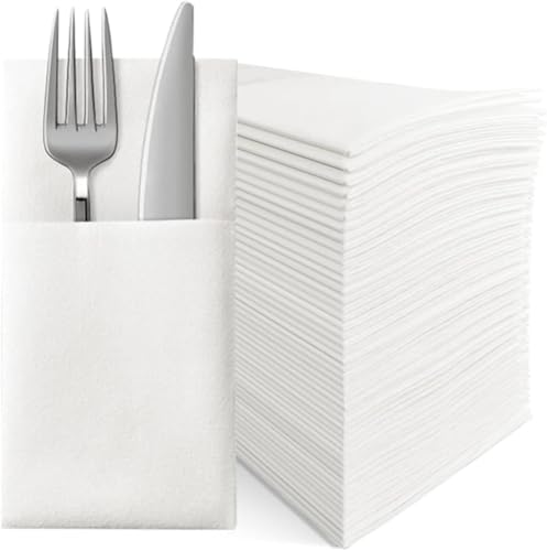 Serviettes jetables toucher lin avec poche couverts x100