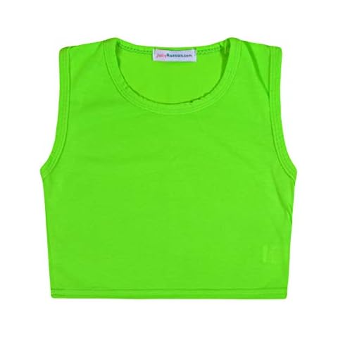 JollyRascals Girls Crop Top New Kids Sleeveless Stretch Plain T-Shirt Party Summer Holiday Dance Vest Top 8 Colors Age 5 6 7 8 9 10 11 12 13 Years Neon Green 11-12 Years Cover