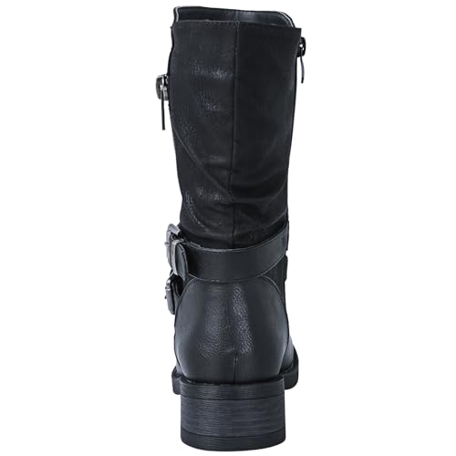 GLOBALWIN Women's Mid-Calf Boots Round Toe Zip-Up Slouch Booties with Buckle Strap Casual Spring Fall Winter Black Boots For Women With low Heel Comfortable For Walking Size 6.5M - image 6