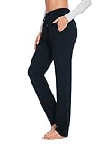 SEVEGO Women's Sweatpants Tall Cotton Yoga Lounge Casual Open Bottom Soft Workout Zipper Pocket Joggers,36',Navy Blue,M