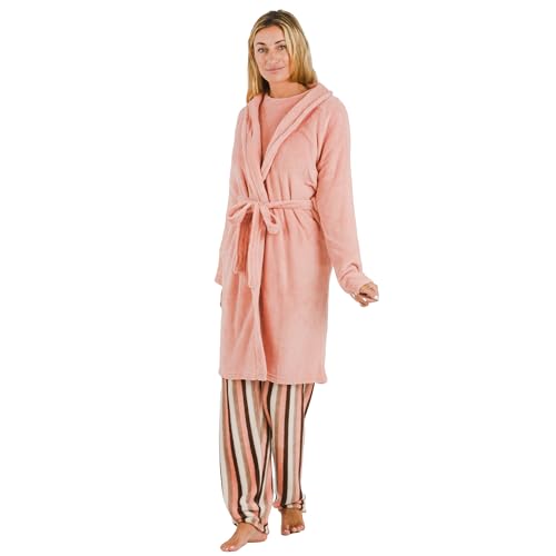 TRAMAS+ Bata Mujer Invierno, Bata de Coral para Mujer, Bata de Casa para Mujer, Bata de Invierno - XL, Melocotón