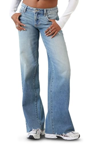 PacSun Women's Casey Low Rise Baggy Jeans Ripped Raw Cut Medium Blue Size 32