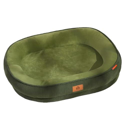 Damika ペットベッド 冬 猫 冬対策 滑り止め付き 猫ベッド暖かい 犬 ベッド 大型犬 取り外せるカバー 枕付きみ付き 楕円型 通年使用 猫用ベッド 高反発フォーム 耐噛み素材 室内用 ペットソファー (S(50X40X12.5)cm,コーデュロイイ