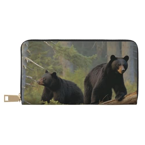 Black Bears Printed Long Wallet for Women Men Cute Coin Purse with Card Holder