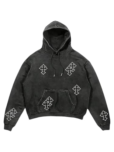 SOLY HUX Men's Gothic Hoodies Casual Long Sleeve Pullover Shirts Street Hooded Sweatshirts