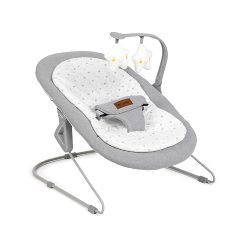 Jané Light, Babywippe ab Geburt, Ultraleichte Babywippe mit natürlicher Wippbewegung, Spielbogen und Neugeboreneneinsatz, Abnehmbarer und Waschbarer Bezug, Grau