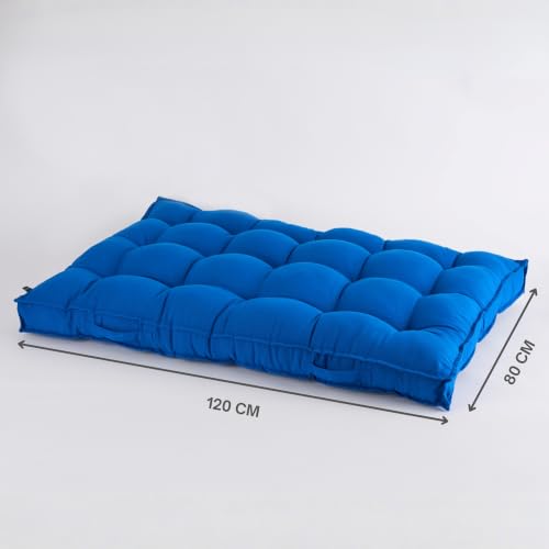 Image of Skanda Fab Low Seating Cushion -100% Cotton Twill, Hand-Plotted Microfiber Filling, Floor Cushion with 2 Back Support Cushions - Ideal for Living Room, Balcony, Lounge- 80x120 Classic Blue (Pack of 1)