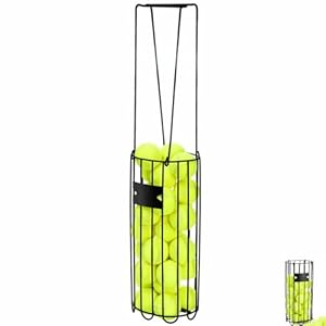 Tebery Portable Tennis Ball Hopper, Tennis Picker Collector with Handle, Metal Tennis Ball Retriever Basket for Easy Carrying, Tennis Holder Container Training Tool for Pickup, Storage, Practice