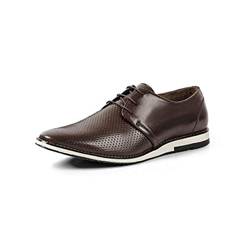 Sapato Casual Masculino Derby Couro Legítimo Perfurado England Reverso - 1105 - Tabaco Cor:Marrom;Ta