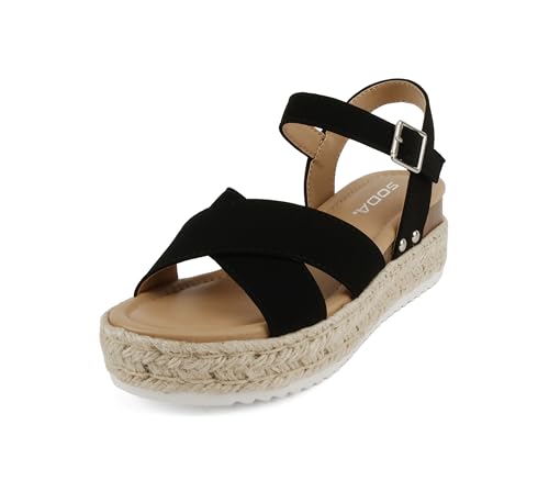 Soda “FIRELY” ~ Women Round Toe Crisscross Band Platform Espadrille Wedge Sandal with Adjustable Ankle Strap2