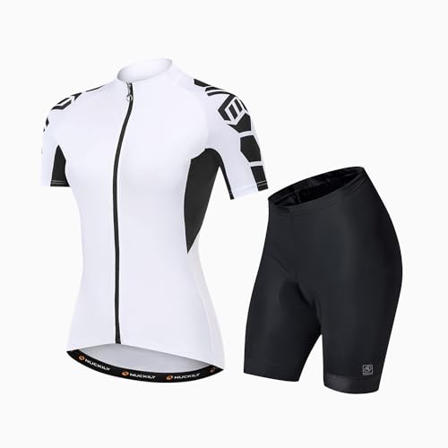 NUCKILY Damen Radfahren Trikot Set Radhose mit 3D Sattel Mountainbike kurze Ärmel Schnell trocken Atmungsaktiv NUCKILY Damen Radfahren Trikot Set Radhose mit 3D Sattel Mountainbike kurze Ärmel Schnell trocken Atmungsaktiv