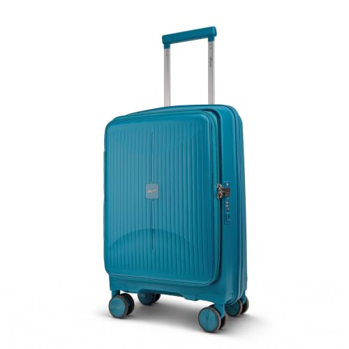 Image of F Gear Myton Cyan Blue Small Cabin Front Opening Hard Luggage | Lightweight Expandable Carry-On Suitcase with 360 Spinner 8-Wheels, Built-in TSA Lock, Anti-Theft Zipper & 3-Level Telescopic Trolley