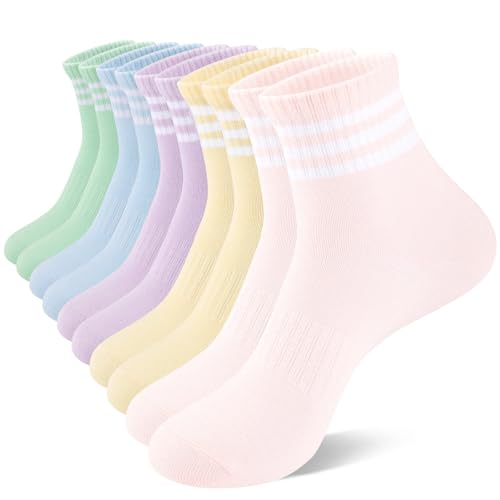 Best Women's Quarter Socks for Comfort & Performance 12 Heatuff Womens Ankle Quarter Socks Cotton Striped Athletic Casual Mini Crew Socks for Women (5 Pairs)