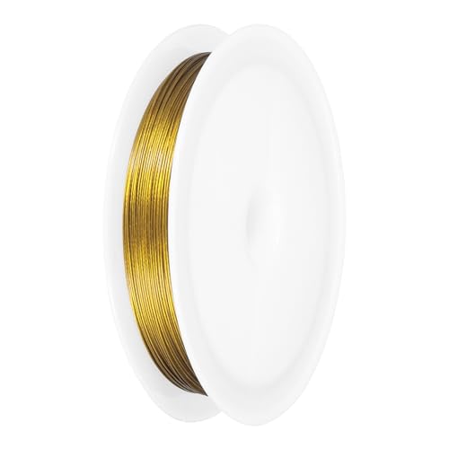 PATIKIL 72FT (22m) 0.015inch (0.38mm) 7-Strand Bead String Wire, Stainless Steel Nylon Coated Bead Cord Stringing Wire for Jewelry Bracelet Beading Making, Gold