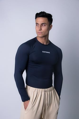 Image of COITONIC Men's Full Sleeve Compression T-Shirt - Athletic Base Layer for Gym, Sports & Fitness Training