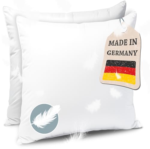 KNERST Kopfkissen Federkissen Made in Germany - Kissen mit 100% Federfüllung - Federkopfkissen mit Bezug aus Baumwolle - Ökotex-Zertifiziert - Füllkissen für erholsamen Schlaf - Kissen 80x80 2er Set