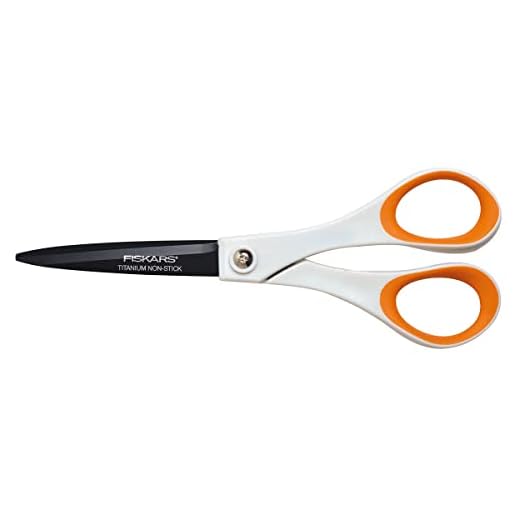 Fiskars Tijeras antiadhesivas Universales, Longitud: 18 cm, para diestros y zurdos, Revestimiento de titanio/Acero inoxidable/Plástico, Blanco/Naranja, 1004720