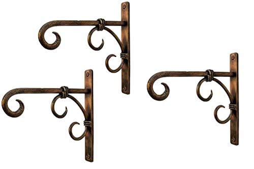Image of Wall Hanging Brackets Metal Plant Hanger Bird Feeders Planters Hooks Wind Chimes Lights Indoor Outdoor Balcony (Deluxe-Pack-3)