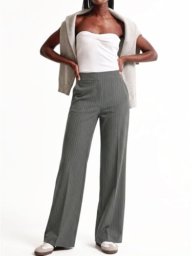 High Waisted Pinstripe Pants Women Wide Leg Business Casual Outfits - image 3