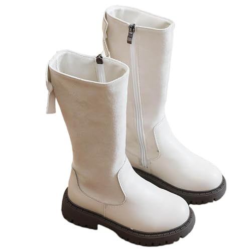 Girls Kids Boots Warm Fashion Knee High Booties Round Toe Chunky Low Heel Shoes with Side Zipper