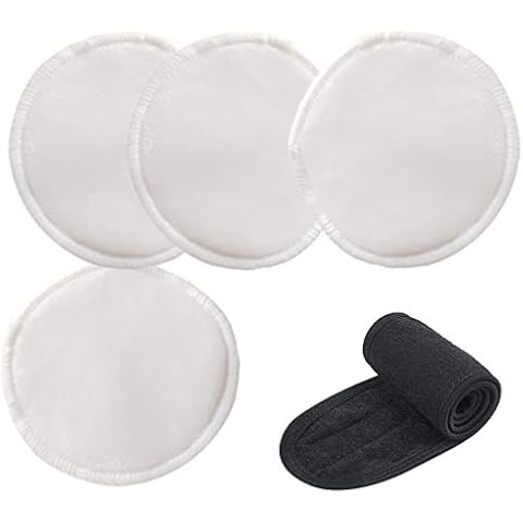 TLXX 4pcs Reusable Make-up Remover Pads, Bamboo Cotton Pads with Magic Tape Headband for Women Facial Beauty Makeup Washing Face Cover