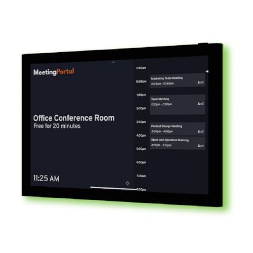 Image of PoE Texas Low Profile 10-Inch Touchscreen Conference Room Scheduler PoE Tablet with Visible LED Status Ring and MeetingPortal App - Touch Screen Digital Display Syncs with Your Business Calendar