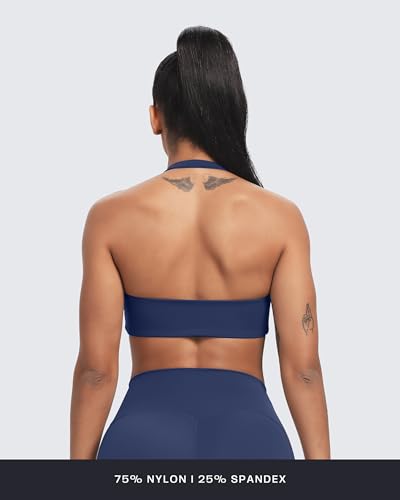Image of Aoxjox Women's Workout Sports Bras Fitness Taylor Scrunch Halter Bra Yoga Crop Tank