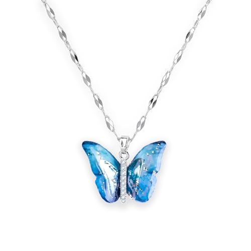 SALTY Anti Tarnish Vibrant Blue Winged Butterfly Pendant Necklace for Women | Stylish Locket Chain | Latest Fashion Jewellery Accessories for Girls | Minimal Jewelry | Ideal for Gifting | Gift for Diwali, Christmas, Marriage, Birthday