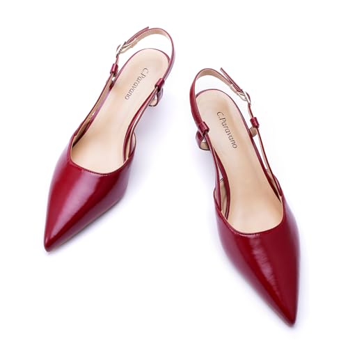 C.Paravano Beige Slingback Heels for Women - Pointed Toe, Stiletto Heels, Slip On Work Pumps, Dress Shoes 5.5 Black