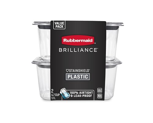 Rubbermaid Brilliance BPA-Free Food Storage Containers, Medium Deep, 4.7 Cup, 2-Pack, Airtight & Leak-Proof, Microwave & Dishwasher Safe