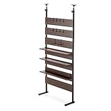 サンワダイレクト 突っ張りラック 棚 幅80cm 壁面収納 高さ194～258cm 棚板3枚・フック10個付き 総耐荷重60kg おしゃれ ダークブラウン 100-TSF003BR