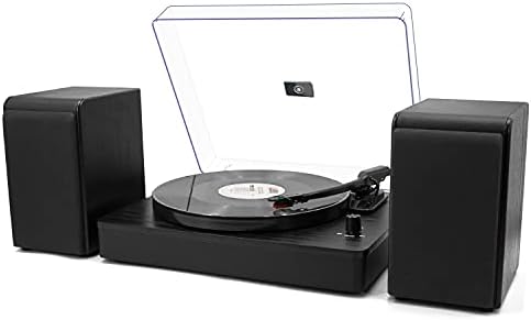 LP&No.1 Bluetooth Turntable HiFi System with Bookshelf Speakers, Retro Belt-Drive Record Player with Counterweight, 3 Speed, Solid Black Wood