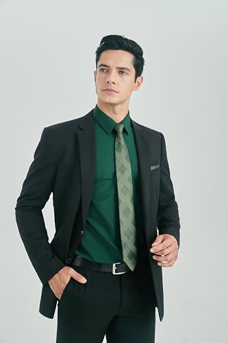Image of HISDERN Mens Dress Shirt with Tie Pocket Square Set Classic Button Down Shirt Matching Tie Long Sleeve Shirts