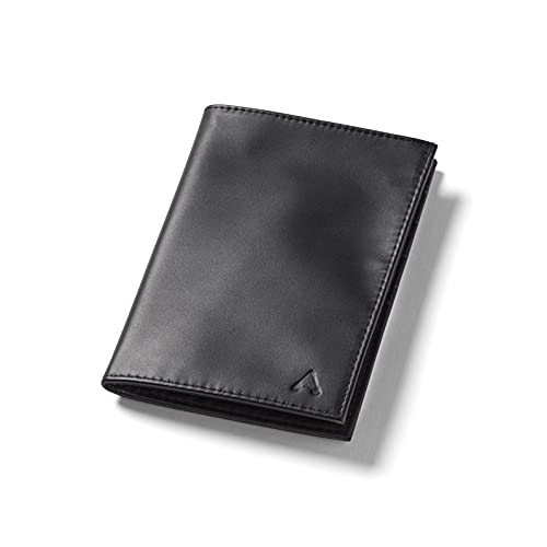 Allett Passport Wallet, Black | Leather, Thin Bifold, Minimalistic, Front Pocket, RFID Blocking | Holds 2-10 Cards & Passport | For Men & Women